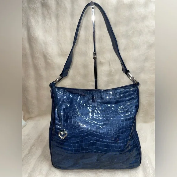 Brighton Cherie French Blue Crocodile-Embossed Shoulder Bag - Picture 1 of 5